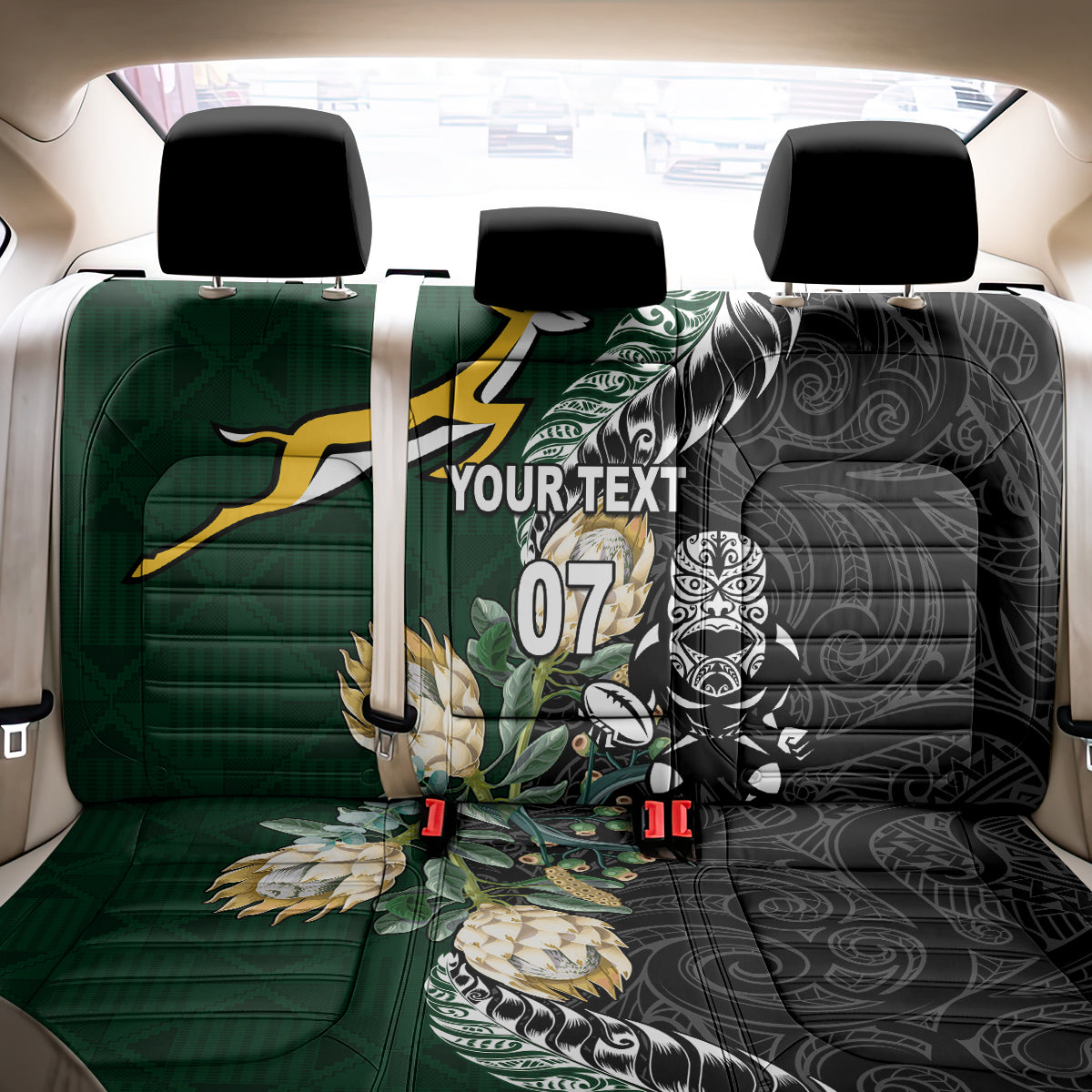 Custom South Africa Mix New Zealand Rugby 2023 Back Car Seat Cover World Cup Greatest Rivalry LT7 - Polynesian Pride