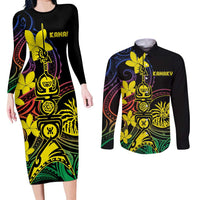 New Caledonia Kanaky Personalized Couples Matching Long Sleeve Bodycon Dress and Long Sleeve Button Shirt Fleche Faitiere - Plumeria LT7 Colorful - Polynesian Pride