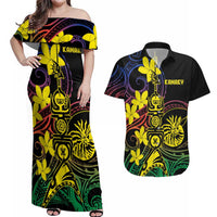 New Caledonia Kanaky Personalized Couples Matching Off Shoulder Maxi Dress and Hawaiian Shirt Fleche Faitiere - Plumeria LT7 Colorful - Polynesian Pride