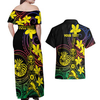 New Caledonia Kanaky Personalized Couples Matching Off Shoulder Maxi Dress and Hawaiian Shirt Fleche Faitiere - Plumeria LT7 - Polynesian Pride