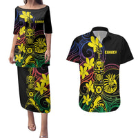 New Caledonia Kanaky Personalized Couples Matching Puletasi and Hawaiian Shirt Fleche Faitiere - Plumeria LT7 Colorful - Polynesian Pride