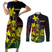 New Caledonia Kanaky Personalized Couples Matching Short Sleeve Bodycon Dress and Long Sleeve Button Shirt Fleche Faitiere - Plumeria LT7 Colorful - Polynesian Pride