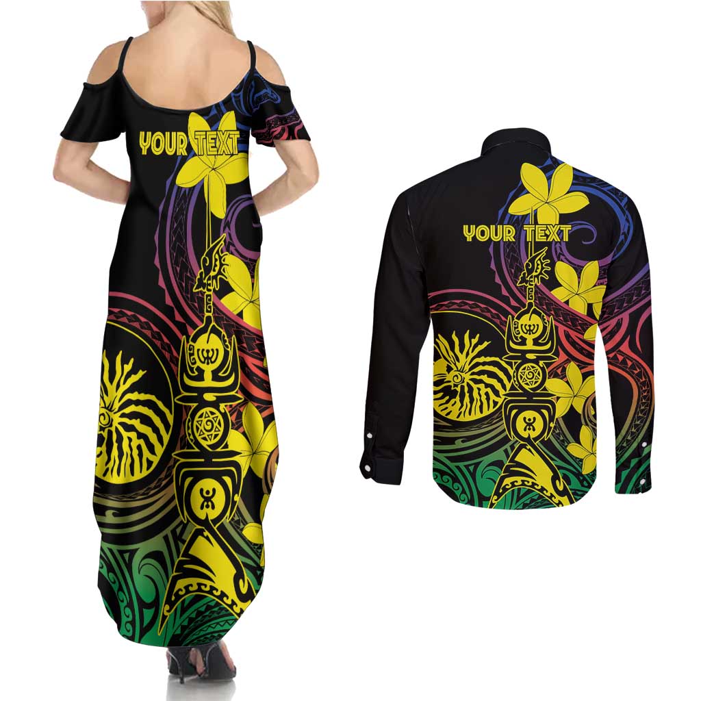 New Caledonia Kanaky Personalized Couples Matching Summer Maxi Dress and Long Sleeve Button Shirt Fleche Faitiere - Plumeria LT7 - Polynesian Pride