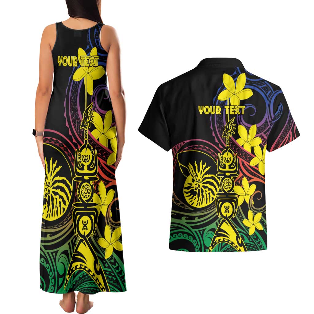 New Caledonia Kanaky Personalized Couples Matching Tank Maxi Dress and Hawaiian Shirt Fleche Faitiere - Plumeria LT7 - Polynesian Pride