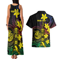 New Caledonia Kanaky Personalized Couples Matching Tank Maxi Dress and Hawaiian Shirt Fleche Faitiere - Plumeria LT7 - Polynesian Pride