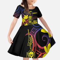New Caledonia Kanaky Personalized Family Matching Long Sleeve Bodycon Dress and Hawaiian Shirt Fleche Faitiere - Plumeria LT7 Daughter's Dress Colorful - Polynesian Pride