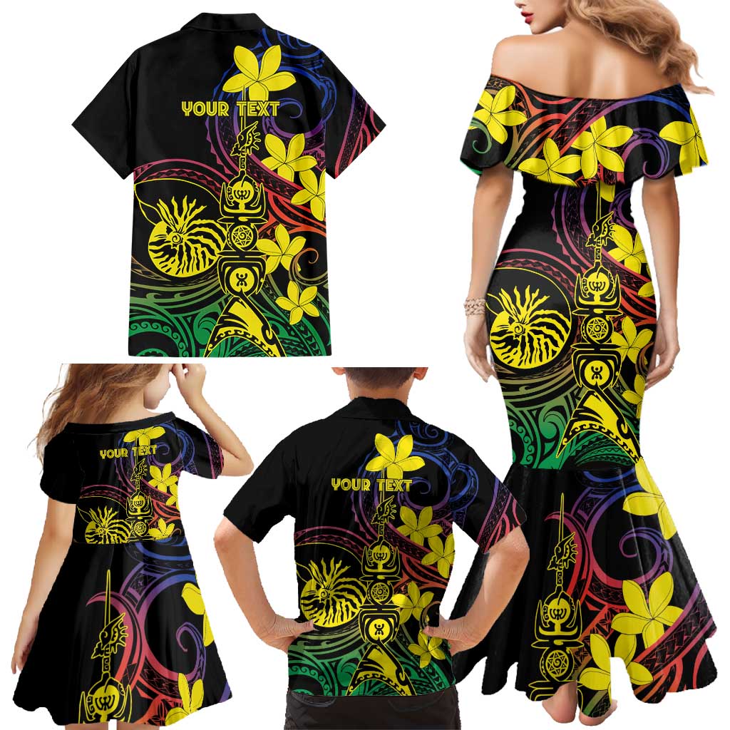 New Caledonia Kanaky Personalized Family Matching Mermaid Dress and Hawaiian Shirt Fleche Faitiere - Plumeria LT7 - Polynesian Pride