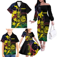 New Caledonia Kanaky Personalized Family Matching Off The Shoulder Long Sleeve Dress and Hawaiian Shirt Fleche Faitiere - Plumeria LT7 - Polynesian Pride