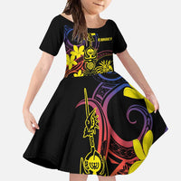 New Caledonia Kanaky Personalized Family Matching Off Shoulder Maxi Dress and Hawaiian Shirt Fleche Faitiere - Plumeria LT7 Daughter's Dress Colorful - Polynesian Pride