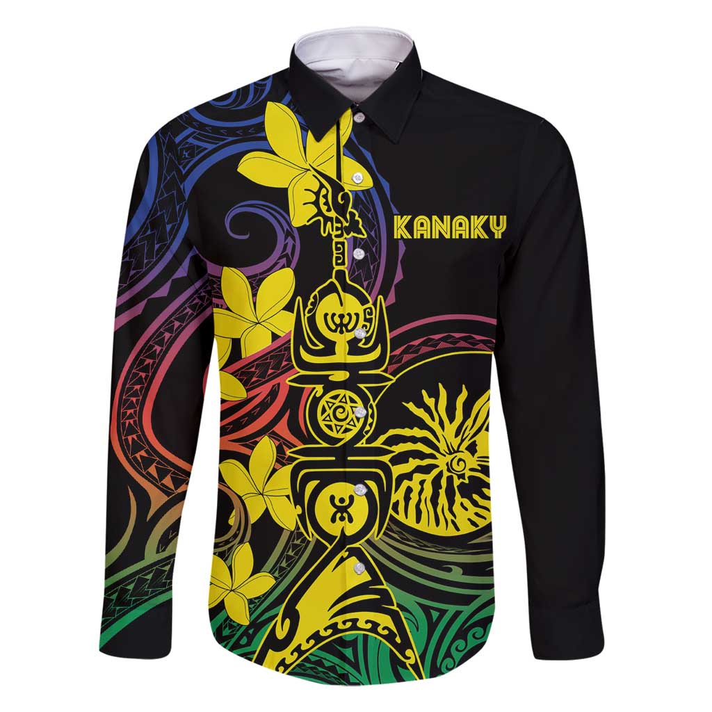 New Caledonia Kanaky Personalized Family Matching Off Shoulder Maxi Dress and Hawaiian Shirt Fleche Faitiere - Plumeria LT7 Dad's Shirt - Long Sleeve Colorful - Polynesian Pride