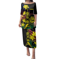 New Caledonia Kanaky Personalized Family Matching Puletasi and Hawaiian Shirt Fleche Faitiere - Plumeria LT7 Mom's Dress Colorful - Polynesian Pride