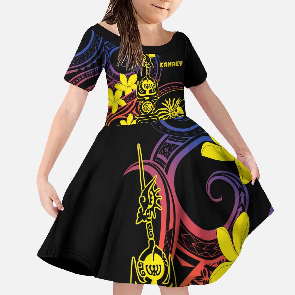 New Caledonia Kanaky Personalized Family Matching Short Sleeve Bodycon Dress and Hawaiian Shirt Fleche Faitiere - Plumeria LT7 Daughter's Dress Colorful - Polynesian Pride