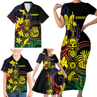 New Caledonia Kanaky Personalized Family Matching Short Sleeve Bodycon Dress and Hawaiian Shirt Fleche Faitiere - Plumeria LT7 - Polynesian Pride