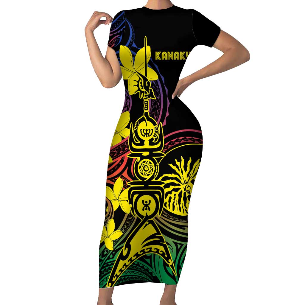 New Caledonia Kanaky Personalized Family Matching Short Sleeve Bodycon Dress and Hawaiian Shirt Fleche Faitiere - Plumeria LT7 Mom's Dress Colorful - Polynesian Pride