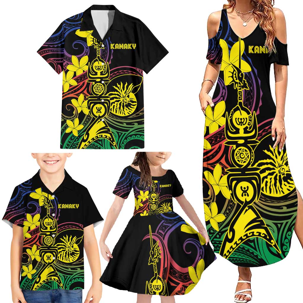 New Caledonia Kanaky Personalized Family Matching Summer Maxi Dress and Hawaiian Shirt Fleche Faitiere - Plumeria LT7 - Polynesian Pride