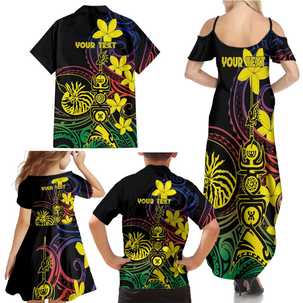 New Caledonia Kanaky Personalized Family Matching Summer Maxi Dress and Hawaiian Shirt Fleche Faitiere - Plumeria LT7 - Polynesian Pride