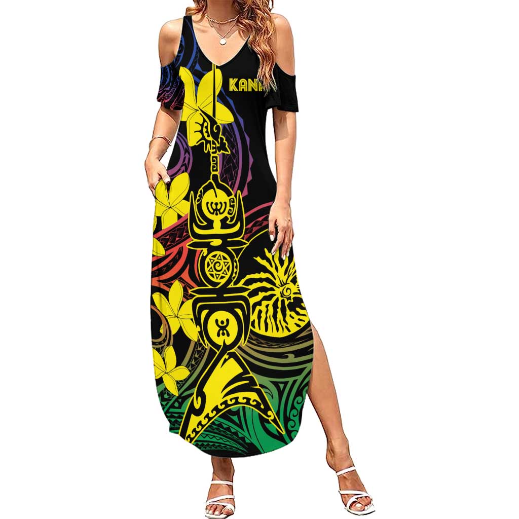 New Caledonia Kanaky Personalized Family Matching Summer Maxi Dress and Hawaiian Shirt Fleche Faitiere - Plumeria LT7 Mom's Dress Colorful - Polynesian Pride