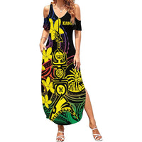 New Caledonia Kanaky Personalized Family Matching Summer Maxi Dress and Hawaiian Shirt Fleche Faitiere - Plumeria LT7 Mom's Dress Colorful - Polynesian Pride
