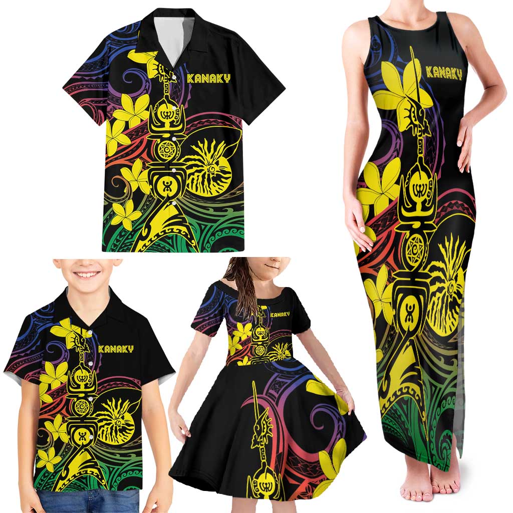 New Caledonia Kanaky Personalized Family Matching Tank Maxi Dress and Hawaiian Shirt Fleche Faitiere - Plumeria LT7 - Polynesian Pride