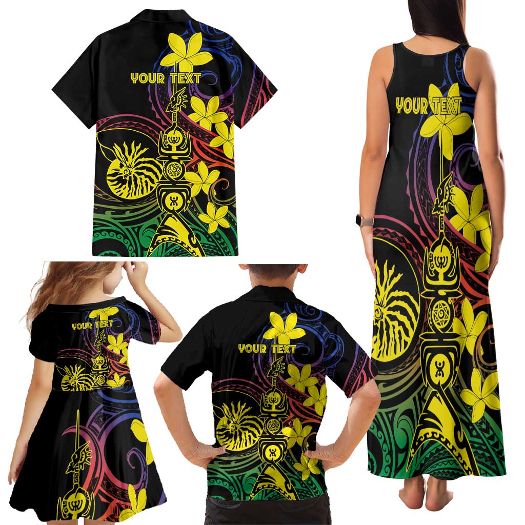 New Caledonia Kanaky Personalized Family Matching Tank Maxi Dress and Hawaiian Shirt Fleche Faitiere - Plumeria LT7 - Polynesian Pride