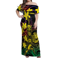 New Caledonia Kanaky Personalized Off Shoulder Maxi Dress Fleche Faitiere - Plumeria LT7 Women Colorful - Polynesian Pride