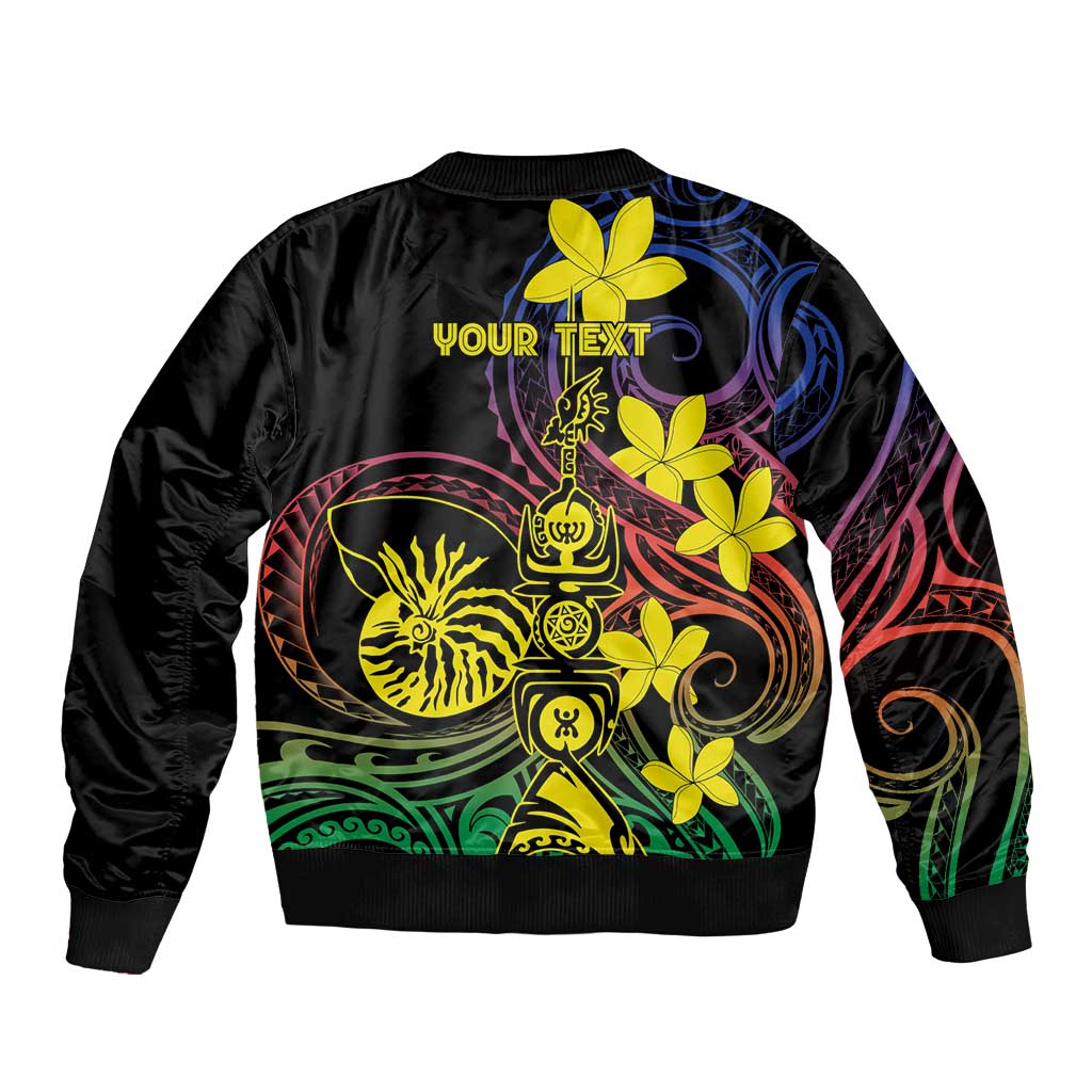 New Caledonia Kanaky Personalized Sleeve Zip Bomber Jacket Fleche Faitiere - Plumeria