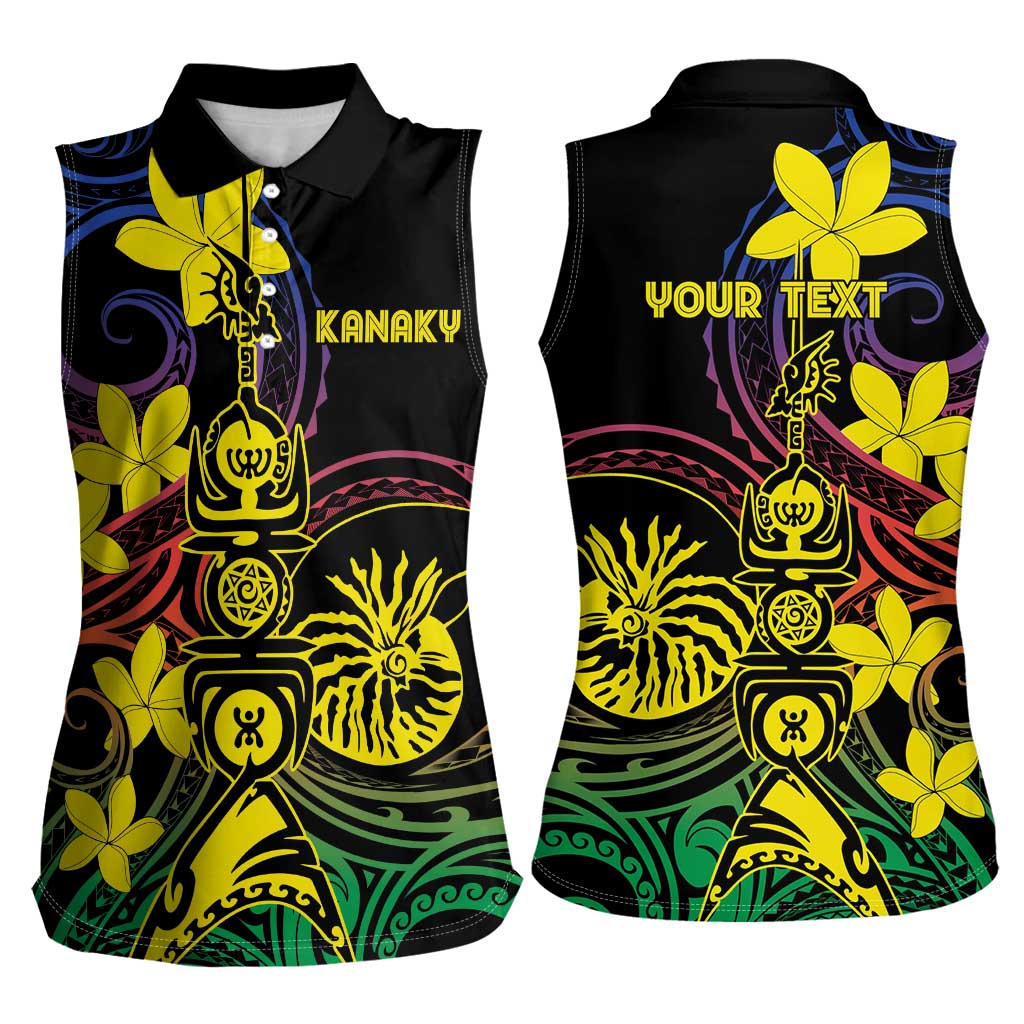 New Caledonia Kanaky Personalized Women Sleeveless Polo Shirt Fleche Faitiere - Plumeria LT7 - Polynesian Pride