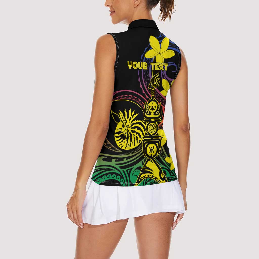 New Caledonia Kanaky Personalized Women Sleeveless Polo Shirt Fleche Faitiere - Plumeria LT7 - Polynesian Pride