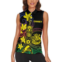 New Caledonia Kanaky Personalized Women Sleeveless Polo Shirt Fleche Faitiere - Plumeria LT7 - Polynesian Pride
