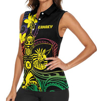 New Caledonia Kanaky Personalized Women Sleeveless Polo Shirt Fleche Faitiere - Plumeria LT7 - Polynesian Pride