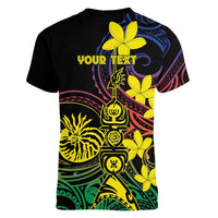 New Caledonia Kanaky Personalized Women V-Neck T-Shirt Fleche Faitiere - Plumeria LT7 - Polynesian Pride