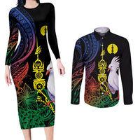 New Caledonia Kanaky Personalized Couples Matching Long Sleeve Bodycon Dress and Long Sleeve Button Shirt Fleche Faitiere Mix Kagu LT7 Colorful - Polynesian Pride