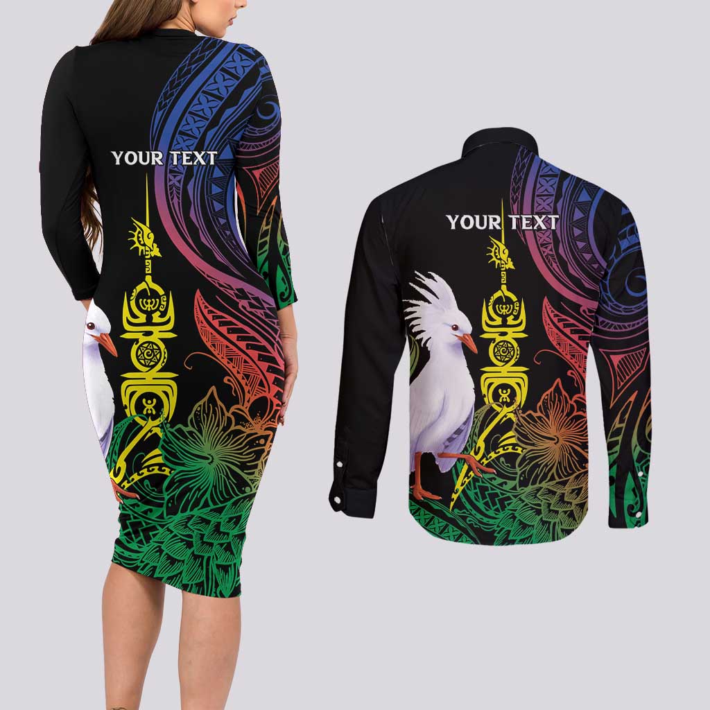 New Caledonia Kanaky Personalized Couples Matching Long Sleeve Bodycon Dress and Long Sleeve Button Shirt Fleche Faitiere Mix Kagu LT7 - Polynesian Pride