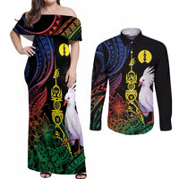 New Caledonia Kanaky Personalized Couples Matching Off Shoulder Maxi Dress and Long Sleeve Button Shirt Fleche Faitiere Mix Kagu LT7 Colorful - Polynesian Pride