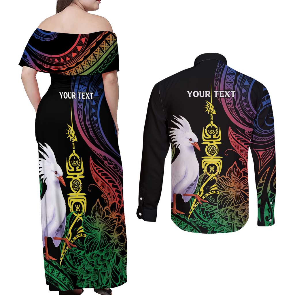 New Caledonia Kanaky Personalized Couples Matching Off Shoulder Maxi Dress and Long Sleeve Button Shirt Fleche Faitiere Mix Kagu LT7 - Polynesian Pride
