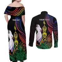New Caledonia Kanaky Personalized Couples Matching Off Shoulder Maxi Dress and Long Sleeve Button Shirt Fleche Faitiere Mix Kagu LT7 - Polynesian Pride
