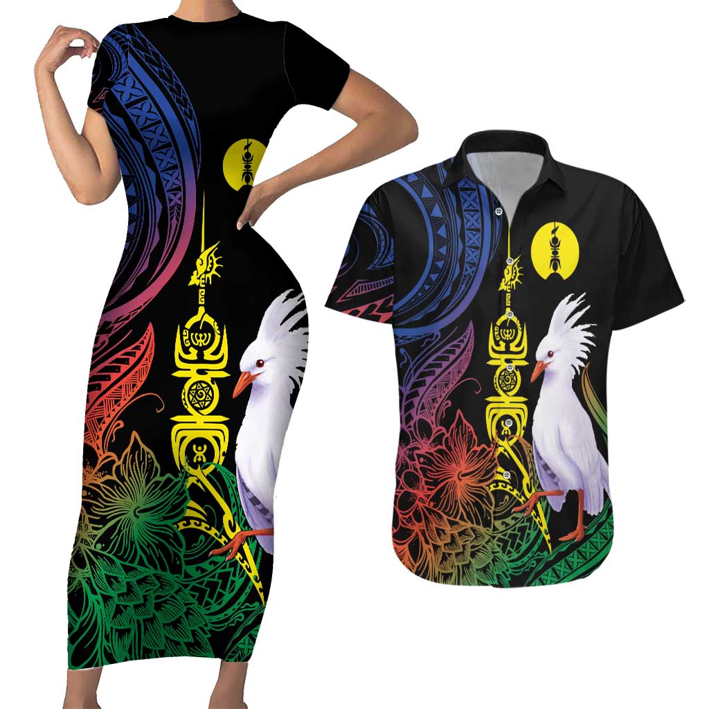 New Caledonia Kanaky Personalized Couples Matching Short Sleeve Bodycon Dress and Hawaiian Shirt Fleche Faitiere Mix Kagu LT7 Colorful - Polynesian Pride