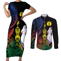 New Caledonia Kanaky Personalized Couples Matching Short Sleeve Bodycon Dress and Long Sleeve Button Shirt Fleche Faitiere Mix Kagu LT7 Colorful - Polynesian Pride