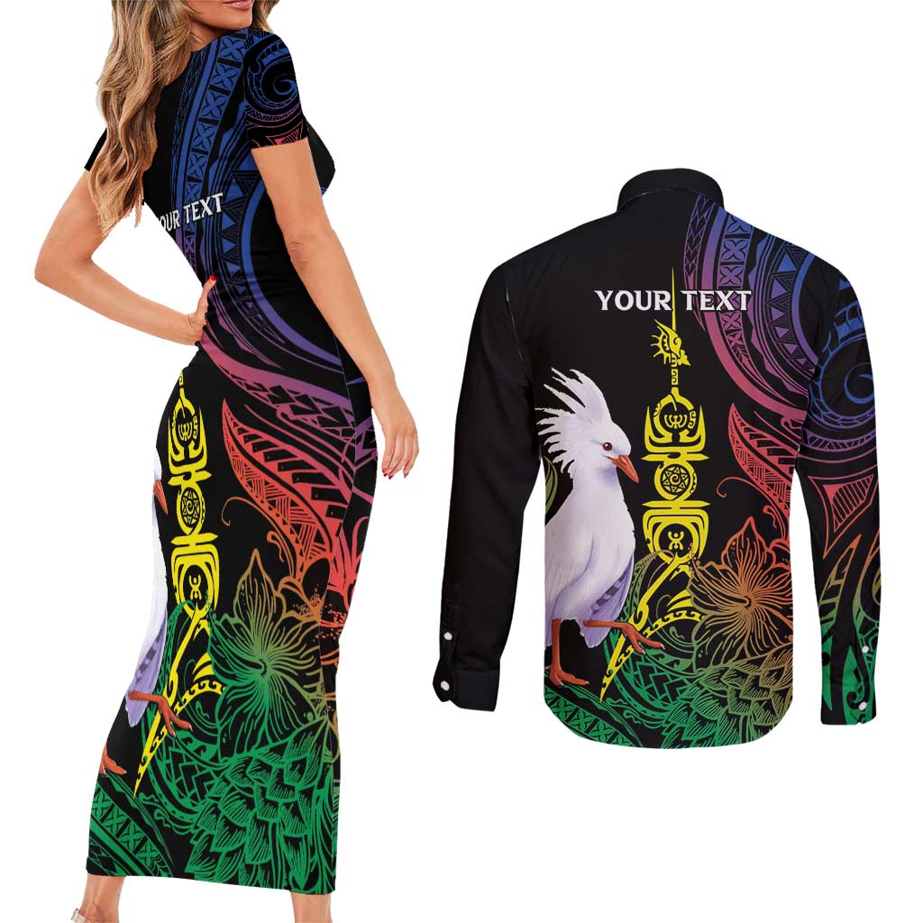 New Caledonia Kanaky Personalized Couples Matching Short Sleeve Bodycon Dress and Long Sleeve Button Shirt Fleche Faitiere Mix Kagu LT7 - Polynesian Pride