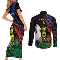 New Caledonia Kanaky Personalized Couples Matching Short Sleeve Bodycon Dress and Long Sleeve Button Shirt Fleche Faitiere Mix Kagu LT7 - Polynesian Pride