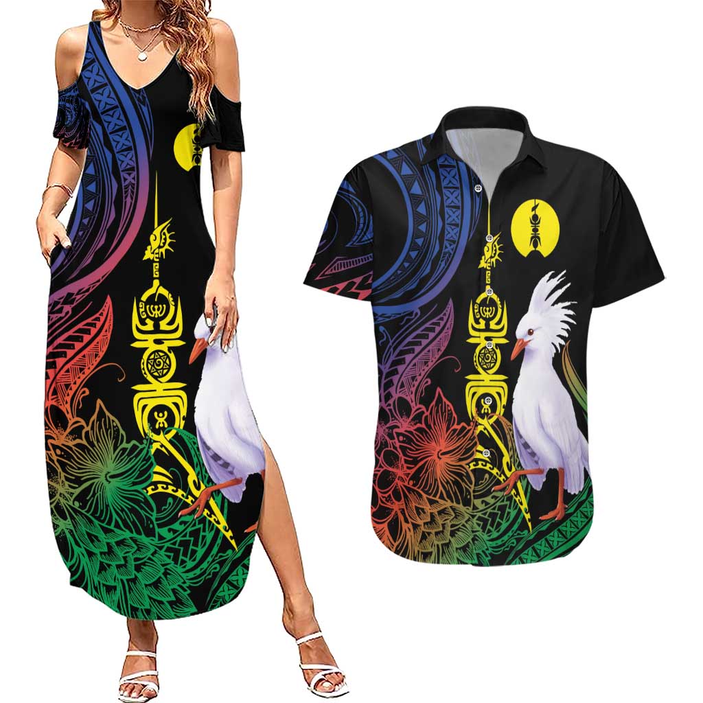 New Caledonia Kanaky Personalized Couples Matching Summer Maxi Dress and Hawaiian Shirt Fleche Faitiere Mix Kagu LT7 Colorful - Polynesian Pride