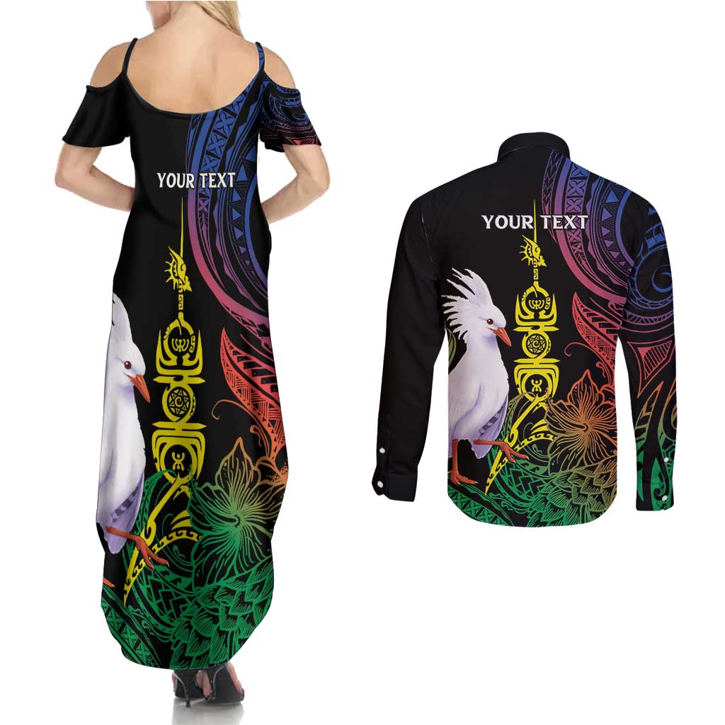 New Caledonia Kanaky Personalized Couples Matching Summer Maxi Dress and Long Sleeve Button Shirt Fleche Faitiere Mix Kagu LT7 - Polynesian Pride