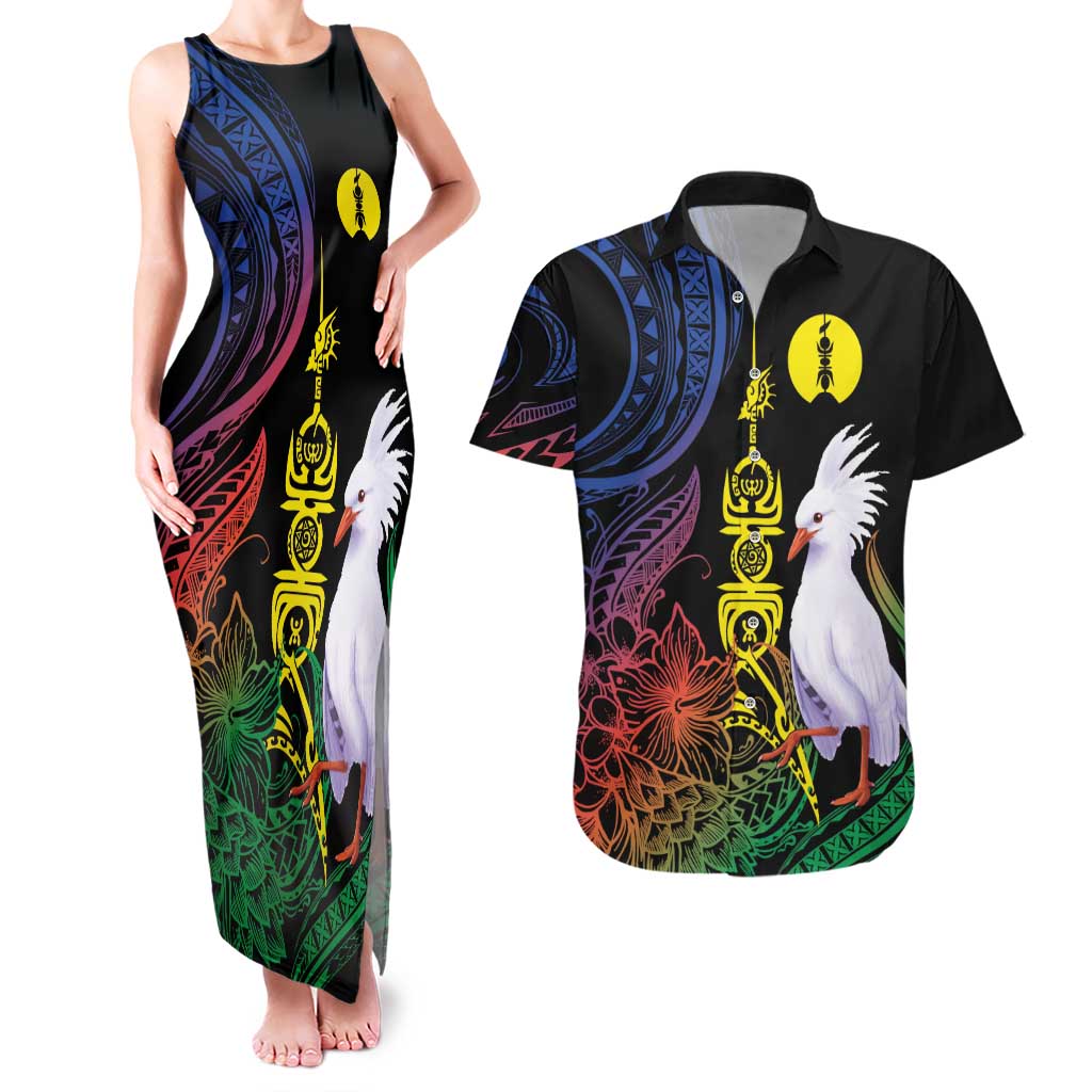 New Caledonia Kanaky Personalized Couples Matching Tank Maxi Dress and Hawaiian Shirt Fleche Faitiere Mix Kagu LT7 Colorful - Polynesian Pride