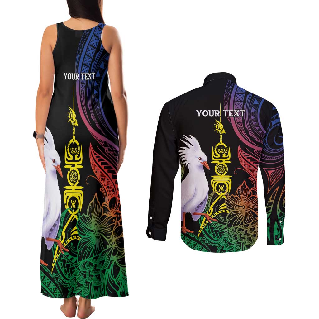 New Caledonia Kanaky Personalized Couples Matching Tank Maxi Dress and Long Sleeve Button Shirt Fleche Faitiere Mix Kagu LT7 - Polynesian Pride
