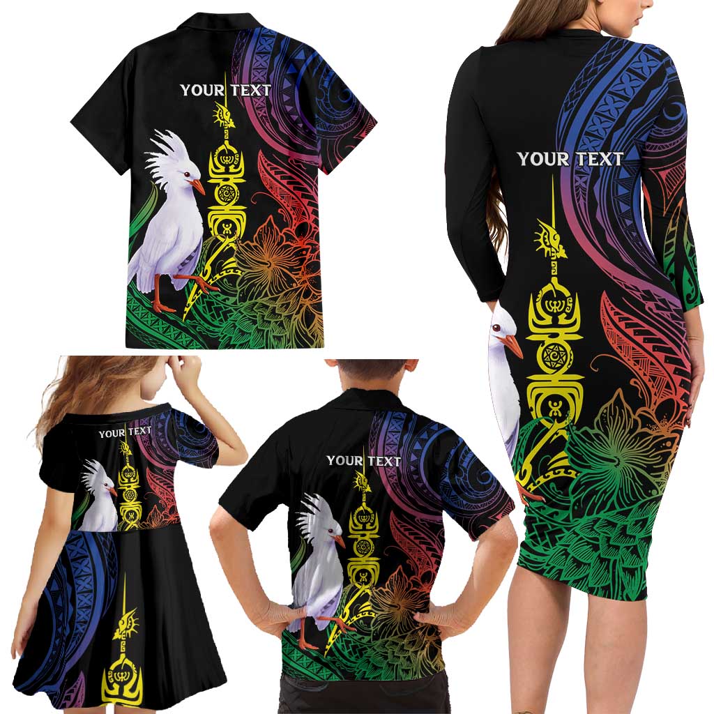 New Caledonia Kanaky Personalized Family Matching Long Sleeve Bodycon Dress and Hawaiian Shirt Fleche Faitiere Mix Kagu LT7 - Polynesian Pride