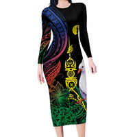 New Caledonia Kanaky Personalized Family Matching Long Sleeve Bodycon Dress and Hawaiian Shirt Fleche Faitiere Mix Kagu LT7 Mom's Dress Colorful - Polynesian Pride