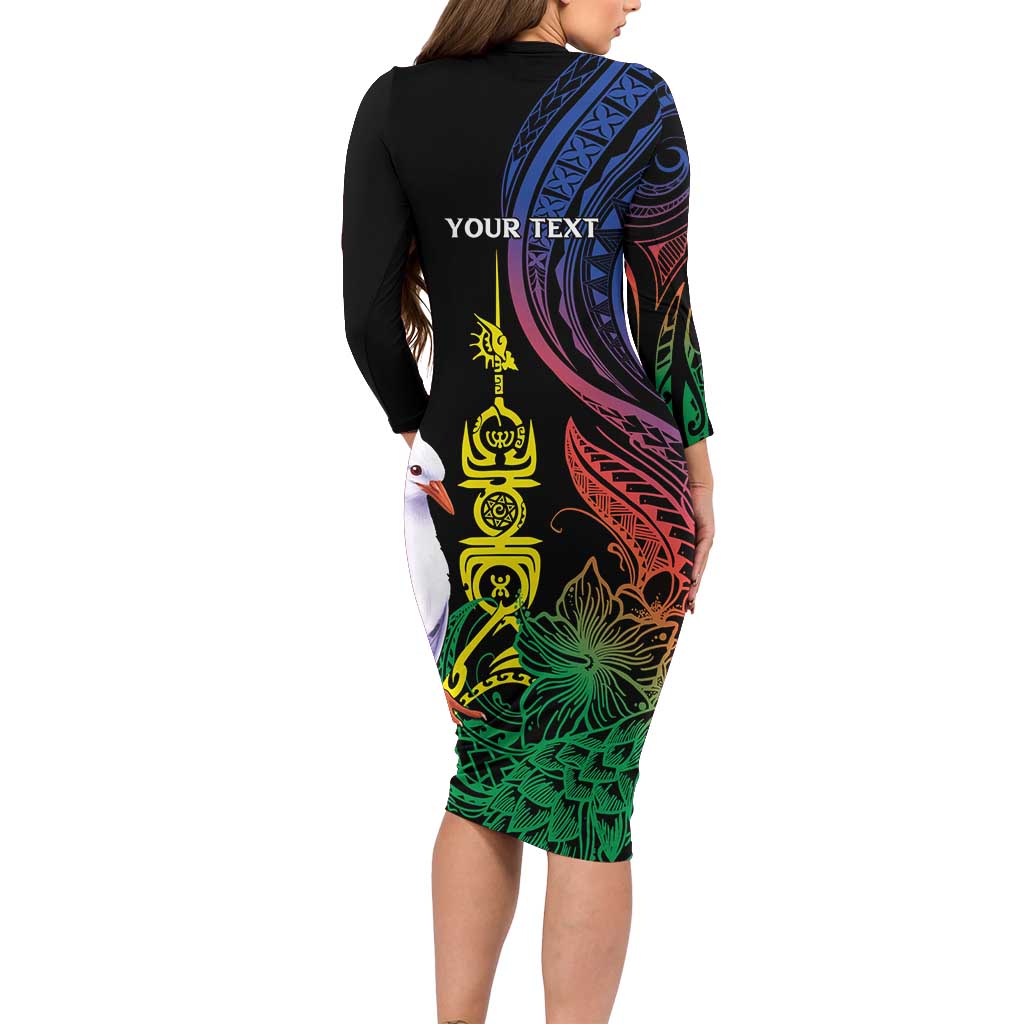 New Caledonia Kanaky Personalized Family Matching Long Sleeve Bodycon Dress and Hawaiian Shirt Fleche Faitiere Mix Kagu LT7 - Polynesian Pride