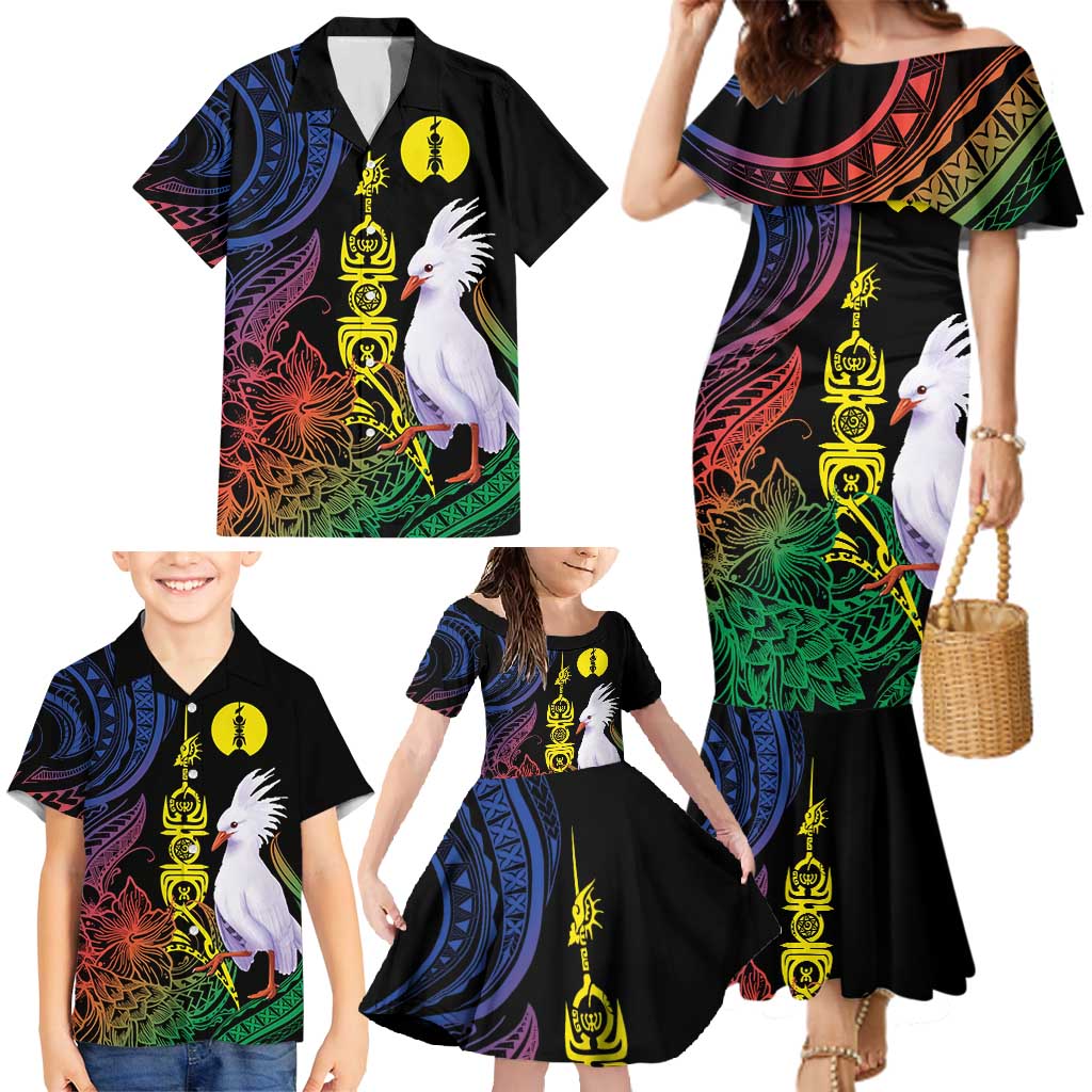 New Caledonia Kanaky Personalized Family Matching Mermaid Dress and Hawaiian Shirt Fleche Faitiere Mix Kagu LT7 - Polynesian Pride