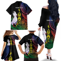New Caledonia Kanaky Personalized Family Matching Off The Shoulder Long Sleeve Dress and Hawaiian Shirt Fleche Faitiere Mix Kagu LT7 - Polynesian Pride
