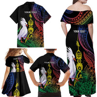 New Caledonia Kanaky Personalized Family Matching Off Shoulder Maxi Dress and Hawaiian Shirt Fleche Faitiere Mix Kagu LT7 - Polynesian Pride